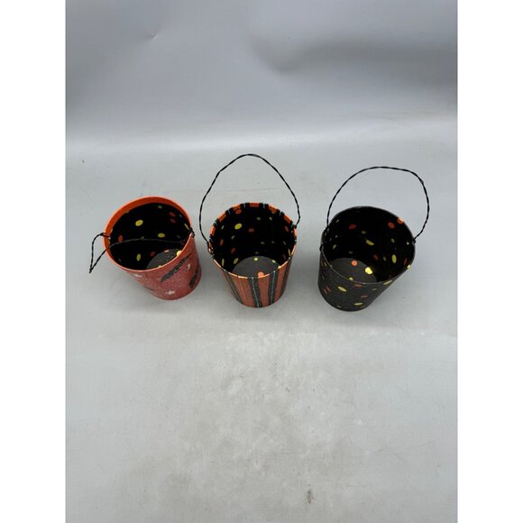 Halloween treat trinket candy containers with handles bats strips dots READ - Picture 2 of 6